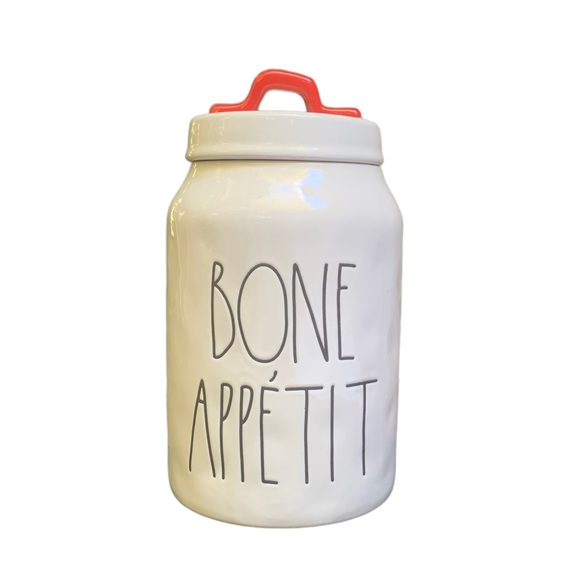 Rae Dunn Other - Rae Dunn BONE APPETIT Dog Treat Canister White Black Letters Dimples NWT 2017 OG